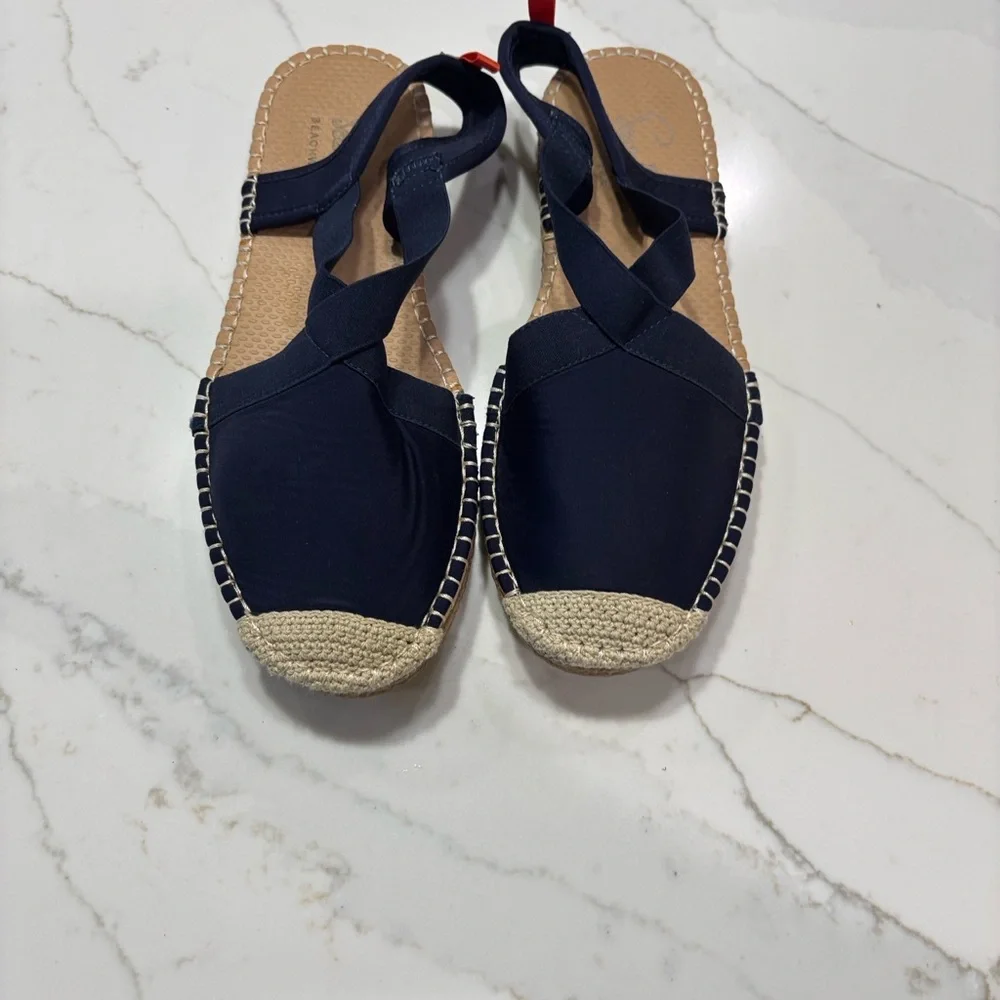 Navy Espadrille Slingback Flats with Crisscross Straps